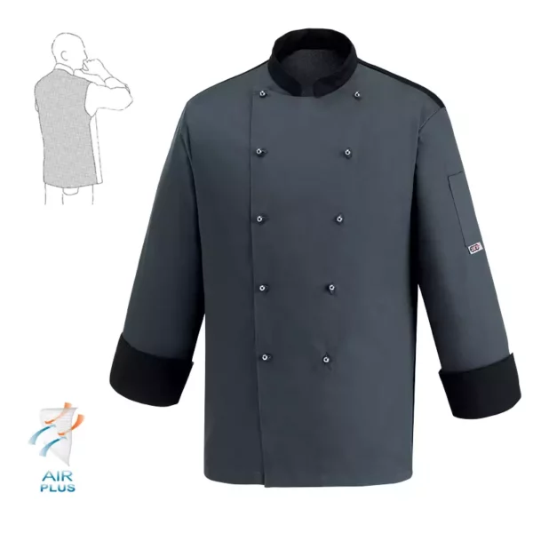 Chaqueta cocina unisex Egochef Color, manga larga, corchetes ocultos, color gris convoy.