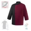 Chaqueta cocina unisex Egochef Fang Bordeaux, burdeos y negro, manga larga, bolsillo en pecho.