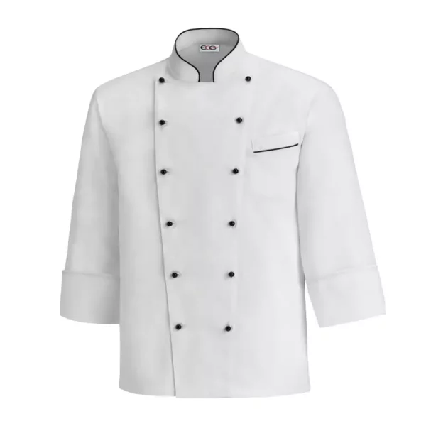 Chaqueta cocina unisex Egochef Fat Boy, blanca, manga larga, bolsillo en pecho.