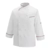 Chaqueta cocina unisex Egochef Gerard Piping Bordeaux, blanca con ribetes burdeos, manga larga.