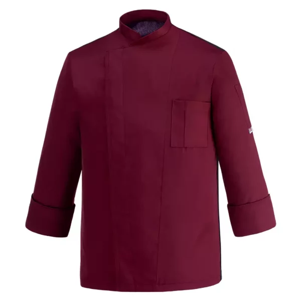 Chaqueta cocina unisex Egochef Ottavio ML, color burdeos, manga larga, corte unisex.