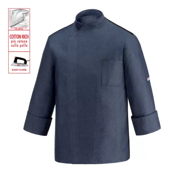 Chaqueta cocina unisex Egochef Ottavio ML, manga larga, corte unisex, color denim