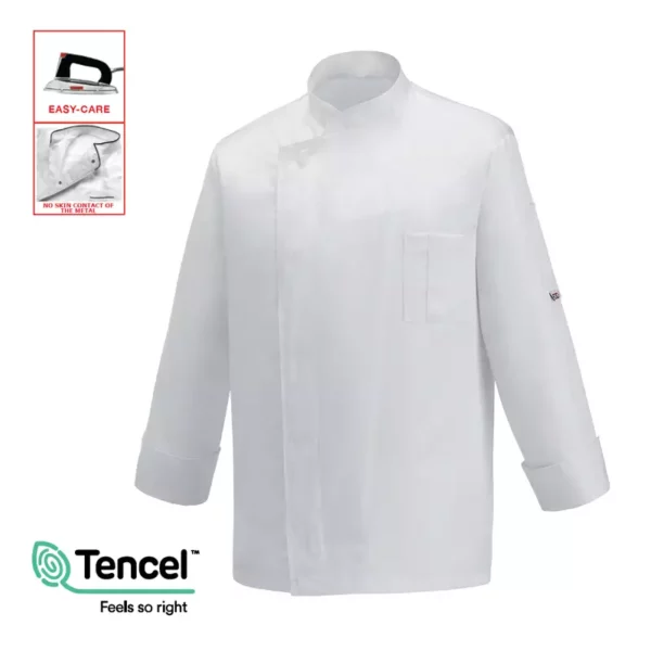 Chaqueta cocina unisex Egochef Ottavio ML, manga larga, corte unisex, color blanco, tejido Tencel