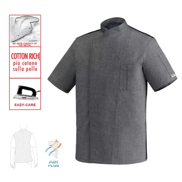 Chaqueta cocina unisex Egochef Ottavio MM, manga corta, corte unisex, color gris vigoré