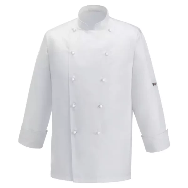 Chaqueta cocina unisex Egochef Ice, colores blanco, manga larga, corte unisex.