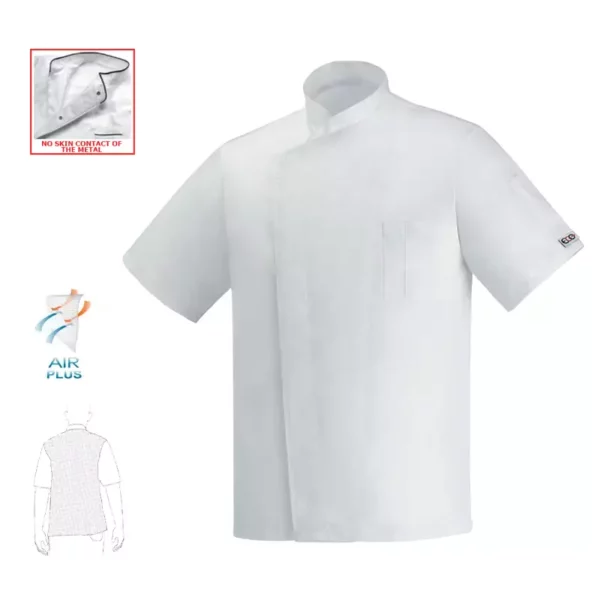 Chaqueta cocina unisex Egochef Ottavio MM, manga corta, corte unisex, color blanco