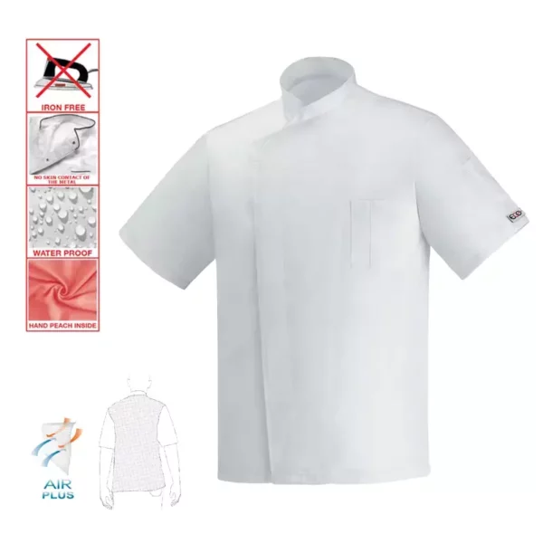 Chaqueta cocina unisex Egochef Ottavio MM, manga corta, corte unisex, color blanco y tejido microfibra