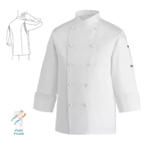 Chaqueta cocina unisex Egochef Pierre, blanca, manga larga, bolsillo en pecho.