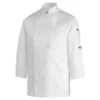 Chaqueta cocina unisex Egochef Royale, blanca, manga larga, con cuello mao y abotonadura doble.