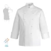 Chaqueta cocina unisex Egochef School Jacket, blanca, manga larga, botones de presión ocultos.