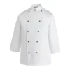 Chaqueta cocina unisex Egochef Top, blanca, manga larga, con botones negros.