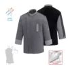 Chaqueta cocina unisex Egochef Twins Grey Mix, gris vigoré, manga larga, bolsillo en pecho.