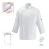 Chaqueta cocina unisex Egochef VIP, color blanco, manga larga, bolsillo en manga, cuello abierto.