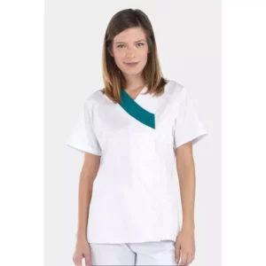 Chaqueta sanitaria para mujer Creyconfe Básicos Gava en color blanco con detalle verde