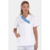 Chaqueta sanitaria para mujer Creyconfe Básicos Gava en color blanco con detalle celeste