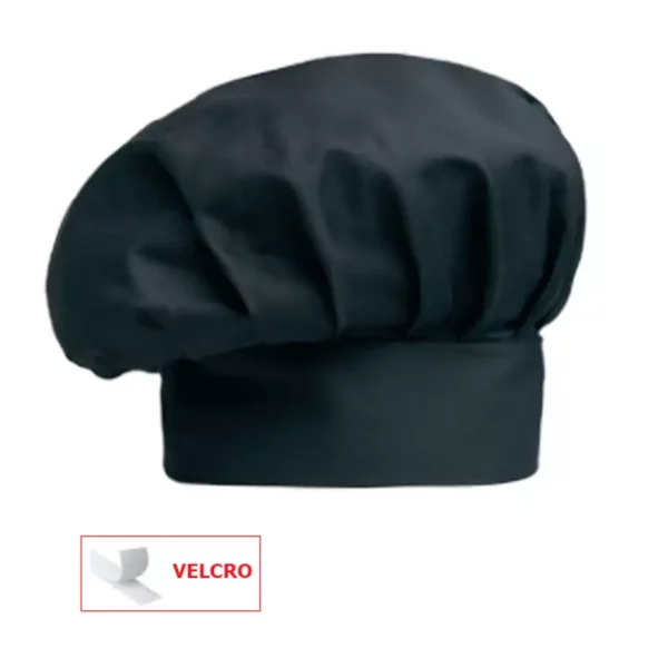 Gorro de cocina unisex Egochef Big Hat, negro, cierre de velcro.