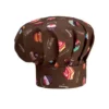 Gorro de cocina unisex Egochef Hat, ajuste con velcro, con dibujos de dulces sobre fondo burdeos.