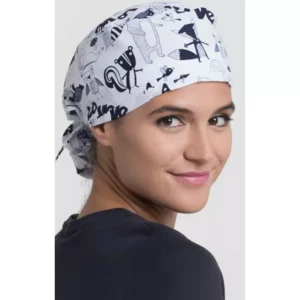 Gorro sanitario Creyconfe Tech Pisa tipo bandana en color blanco con estampado de animales.