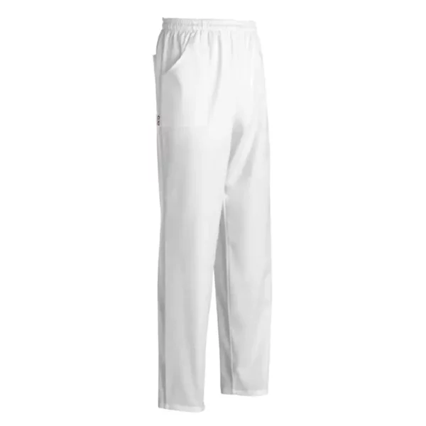 Pantalón cocina unisex Egochef Bazzy, blanco, cintura elástica.