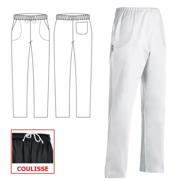 Pantalón cocina unisex Egochef Big Pant, color blanco, cintura elástica.