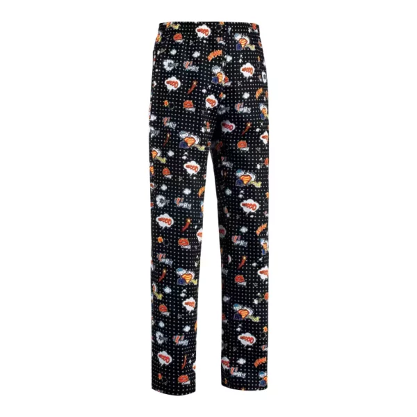 Pantalón cocina unisex Egochef Coulisse, cintura elástica con cordón ajustable, estampado con motivos de pop art.