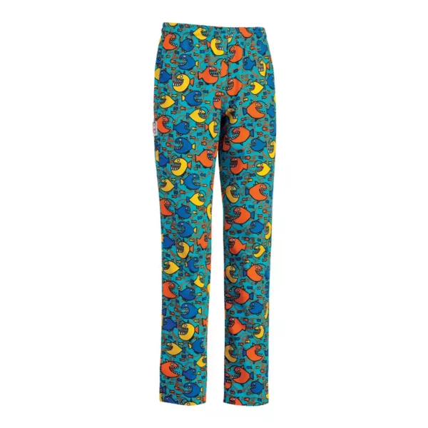 Pantalón cocina unisex Egochef Coulisse, cintura elástica con cordón ajustable, estampado con dibujos de tiburones.