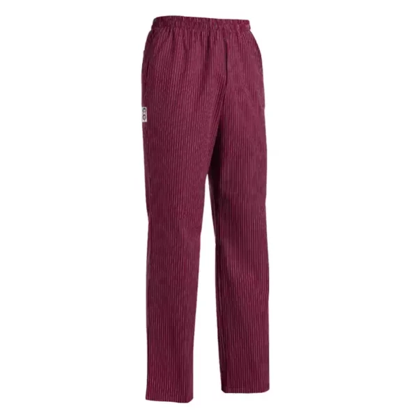 Pantalón cocina unisex Egochef Coulisse, cintura elástica con cordón ajustable, en color vino.