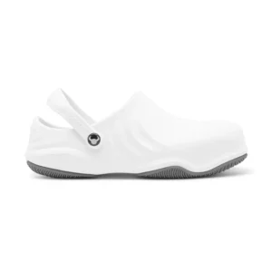 Zuecos unisex Suecos Magnus en color blanco, con puntera de protección y suela antideslizante, perfectos para entornos laborales.