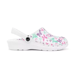 Zueco unisex Suecos Oden Print Liv, con diseño de mariposas, ergonómico y antideslizante, ideal para entornos sanitarios.