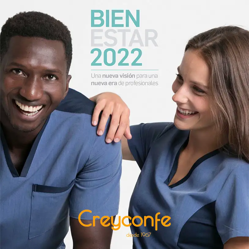 Portada Catálogo Creyconfe Salud - Ropa Médica y de Farmacia Portada del catálogo de Creyconfe, marca de vestuario ideal para farmacias en Gran Canaria.