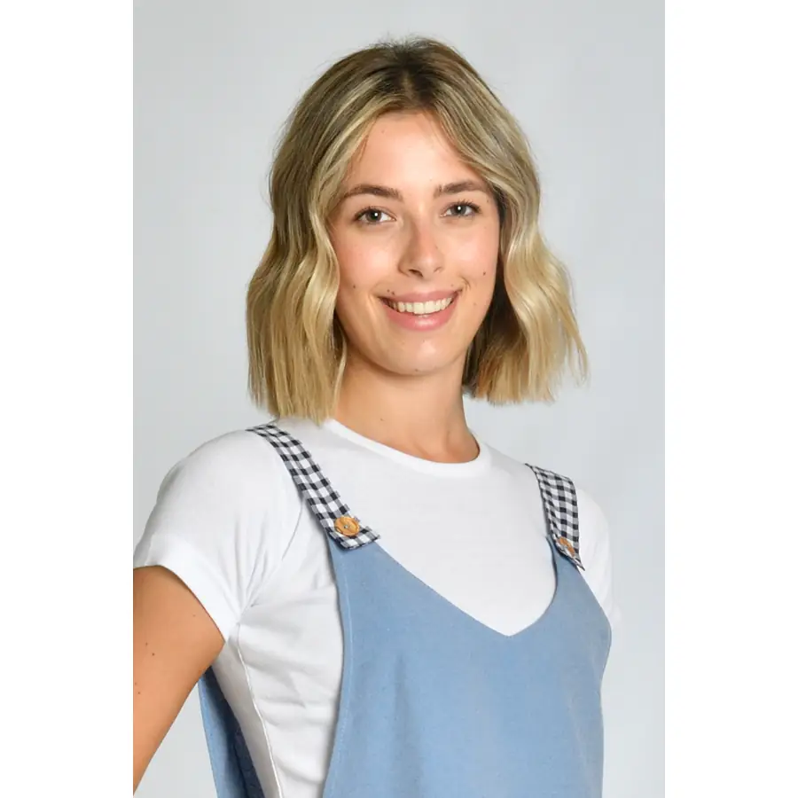 Estola Dyneke Loneta Azul 8076384 5 Estola de comercio loneta azul Dyneke 8076384, detalle de tirantes y escote