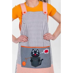 Estola maestra gato negro Dyneke 8343209, detalle de estampado de gato y bolsillo