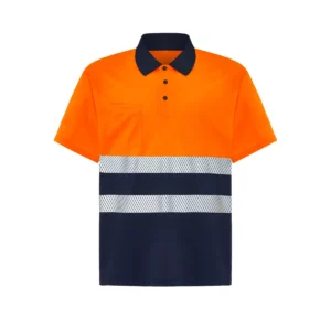 Polo JHK HV02U00 en azul marino y naranja flúor, vista frontal