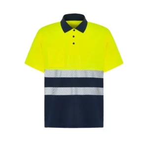 Polo JHK HV02U00 en azul marino y amarillo sol flúor, vista frontal