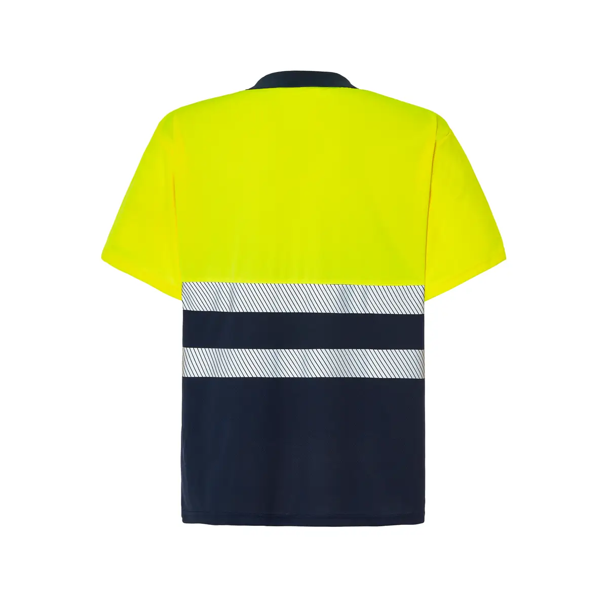 Polo alta visibilidad manga corta JHK HV02U00 7 Polo JHK HV02U00 en azul marino y amarillo sol flúor, vista trasera