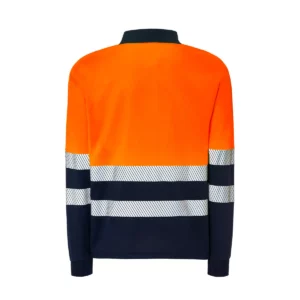Polo JHK HV02U00LS en azul marino y naranja flúor de manga larga, vista trasera