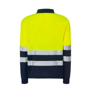 Polo JHK HV02U00LS en azul marino y amarillo sol flúor de manga larga, vista trasera