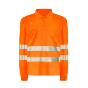 Polo JHK HV02U00LS en naranja flúor de manga larga, vista frontal