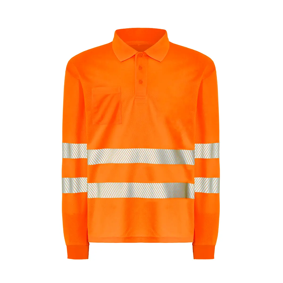 Polo alta visibilidad manga larga JHK HV02U00LS 8 Polo JHK HV02U00LS en naranja flúor de manga larga, vista frontal