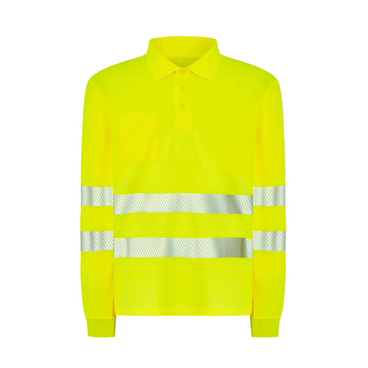Polo alta visibilidad manga larga JHK HV02U00LS 11 Polo JHK HV02U00LS en oro flúor de manga larga, vista frontal
