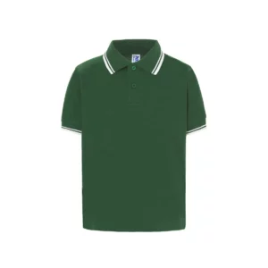 Polo infantil JHK PKID210 en verde botella y blanco, vista frontal