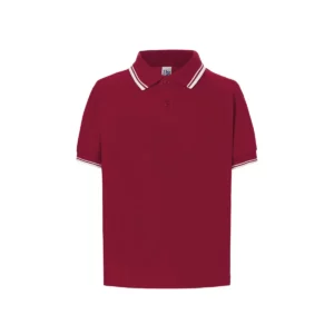 Polo infantil JHK PKID210 en burdeos y blanco, vista frontal