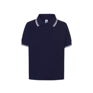 Polo infantil JHK PKID210 en azul marino y blanco, vista frontal