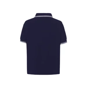 Polo infantil JHK PKID210 en azul marino y blanco, vista trasera