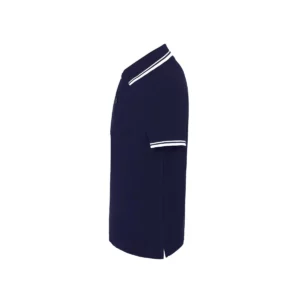Polo infantil JHK PKID210 en azul marino y blanco, vista lateral