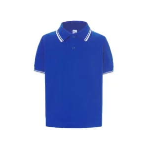 Polo infantil JHK PKID210 en azul royal y blanco, vista frontal