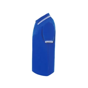 Polo infantil JHK PKID210 en azul royal y blanco, vista lateral