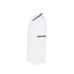 Polo infantil JHK PKID210 en blanco y azul marino, vista lateral