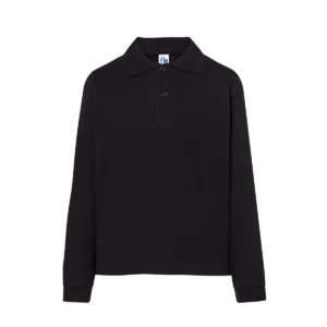 Polo infantil JHK PKID210LS en negro de manga larga, vista frontal