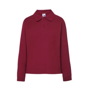 Polo infantil JHK PKID210LS en burdeos de manga larga, vista frontal